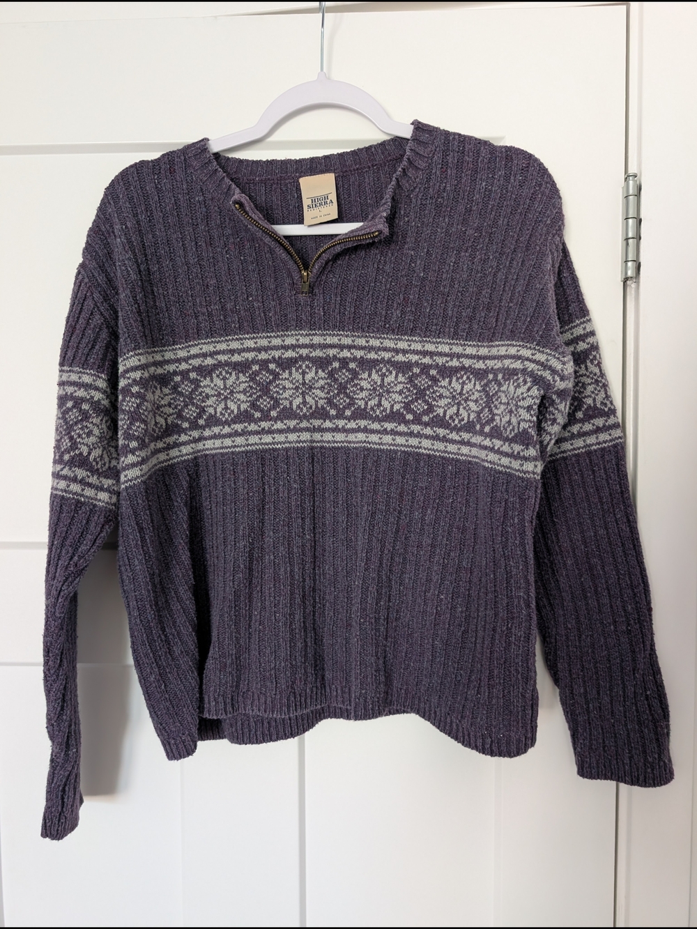 High Sierra Purple Ribbed Quarter-Zip Sweater with Gray Stripe Size Large